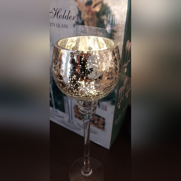 Silver Goblet Crackle Glass Candle Holders (Set of 3) - Picture 4 of 4